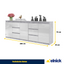 MIKEL - Kommode / Sideboard mit 6 Schubladen und 3 Türen - Beton-Optik / Weiß Gloss