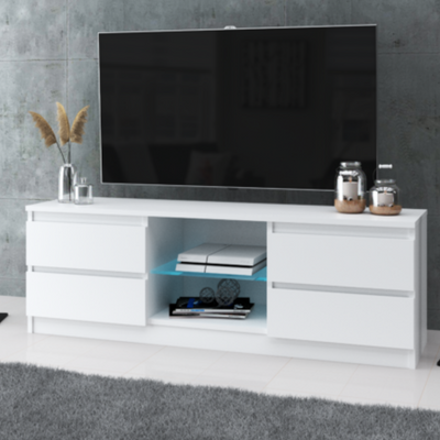 MARCO - TV Lowboard mit 4 Schubladen und 1 Glasboden - Weiß Matt