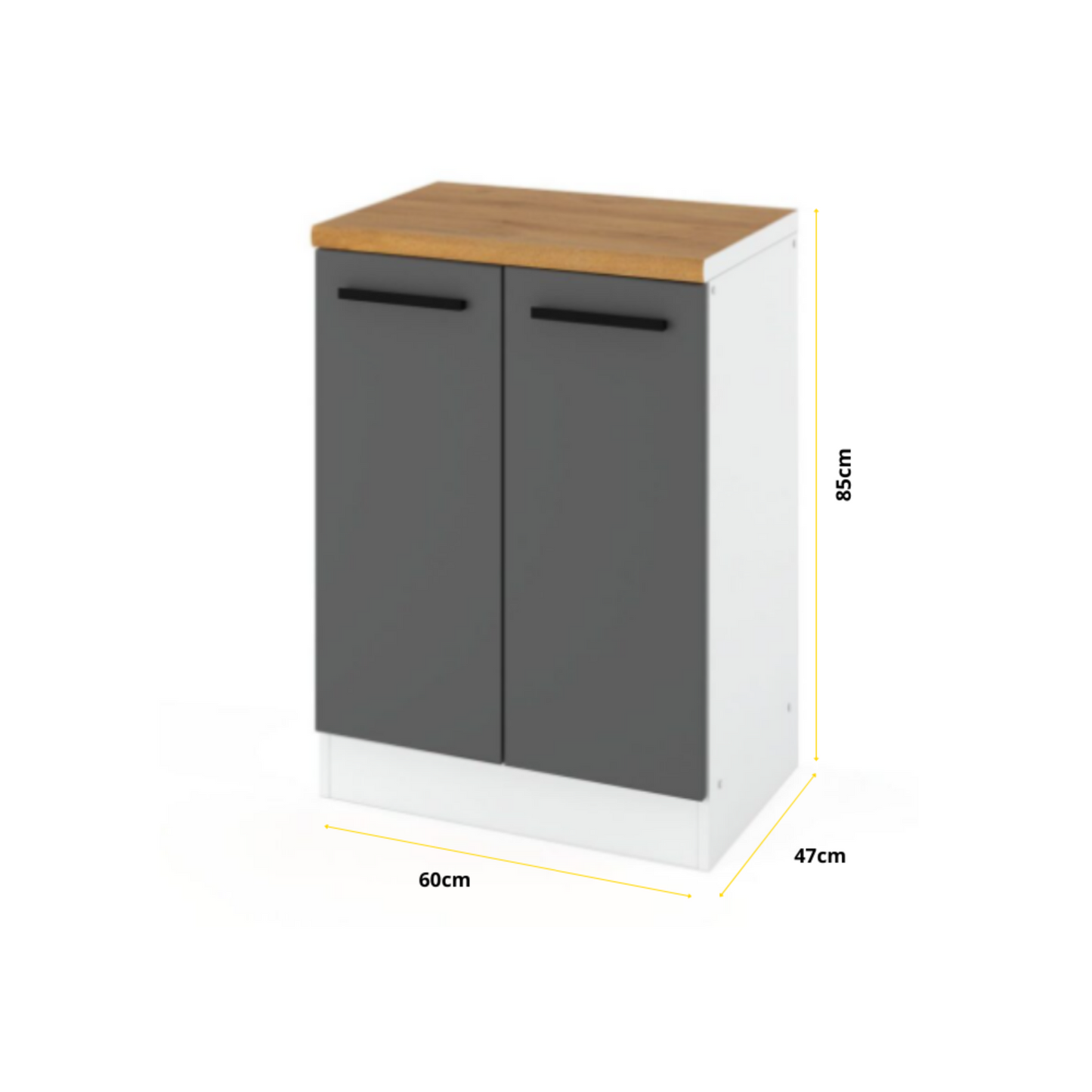 RENO - Küchenblock - Anthrazit / Anthrazit mit Arbeitsplatte - 8 Schränke - 260 cm
