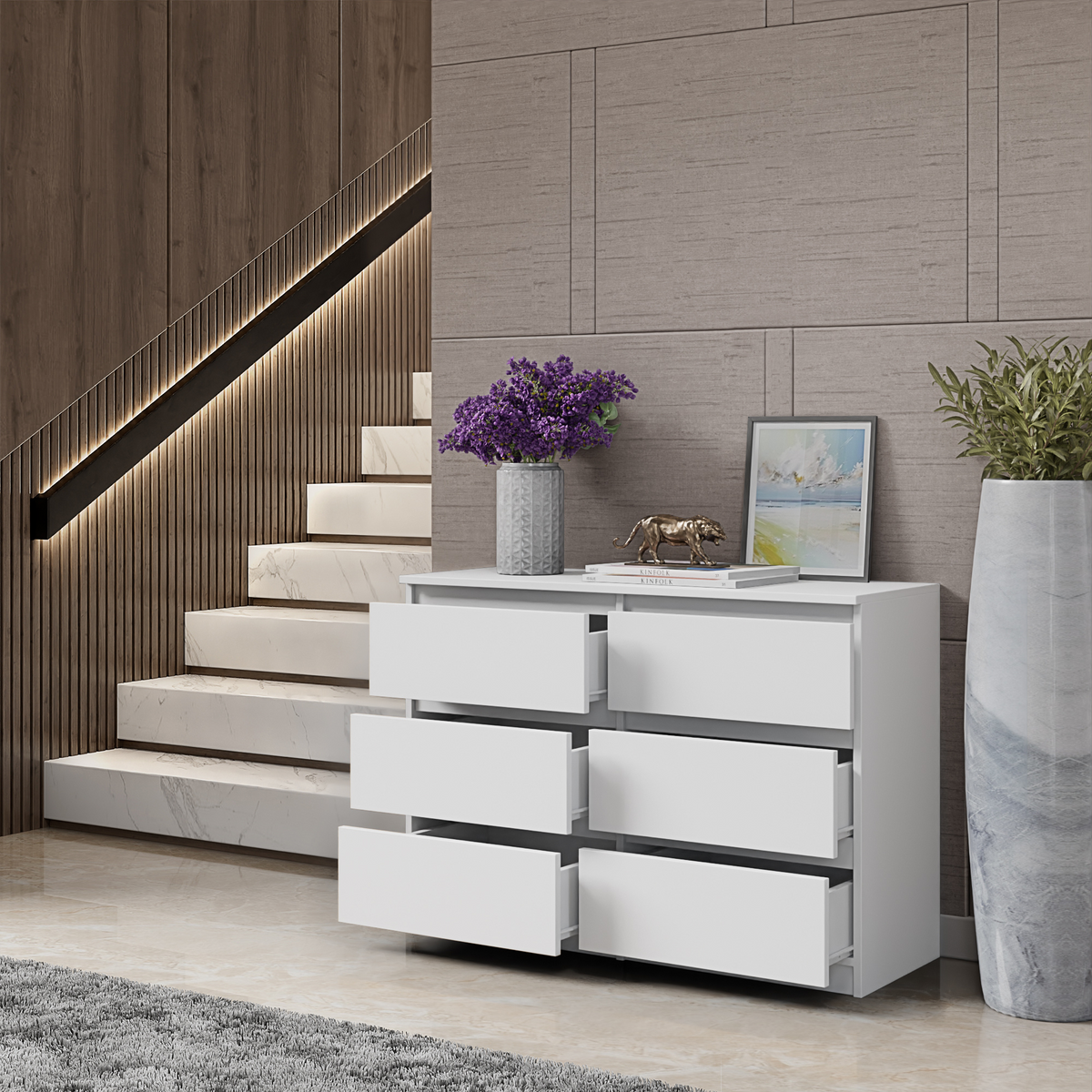 Kommode 100cm 6S Weiß Matt – GABRIEL – Elnick