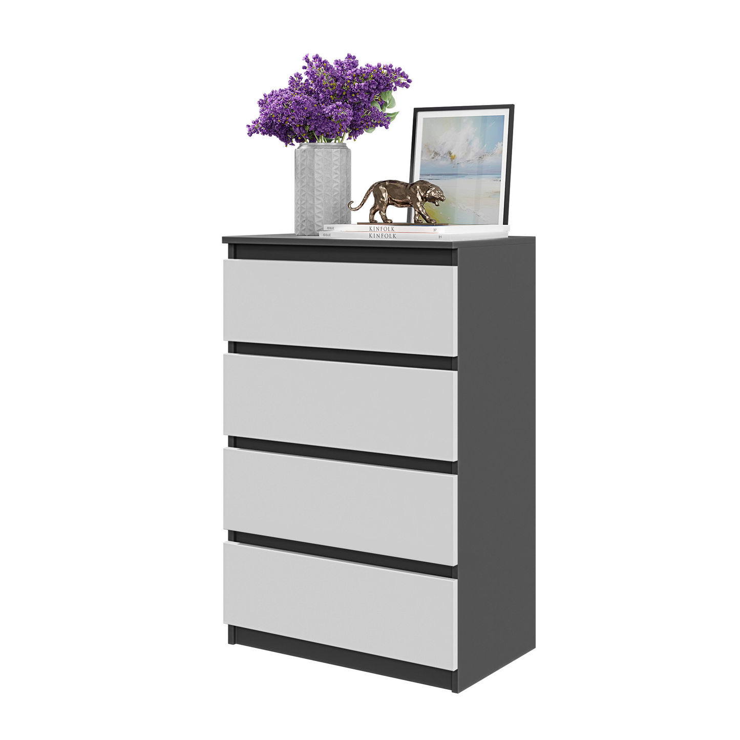 GABRIEL - Kommode / Sideboard mit 4 Schubladen - Anthrazit / Weiß Matt H92cm B60cm T33cm