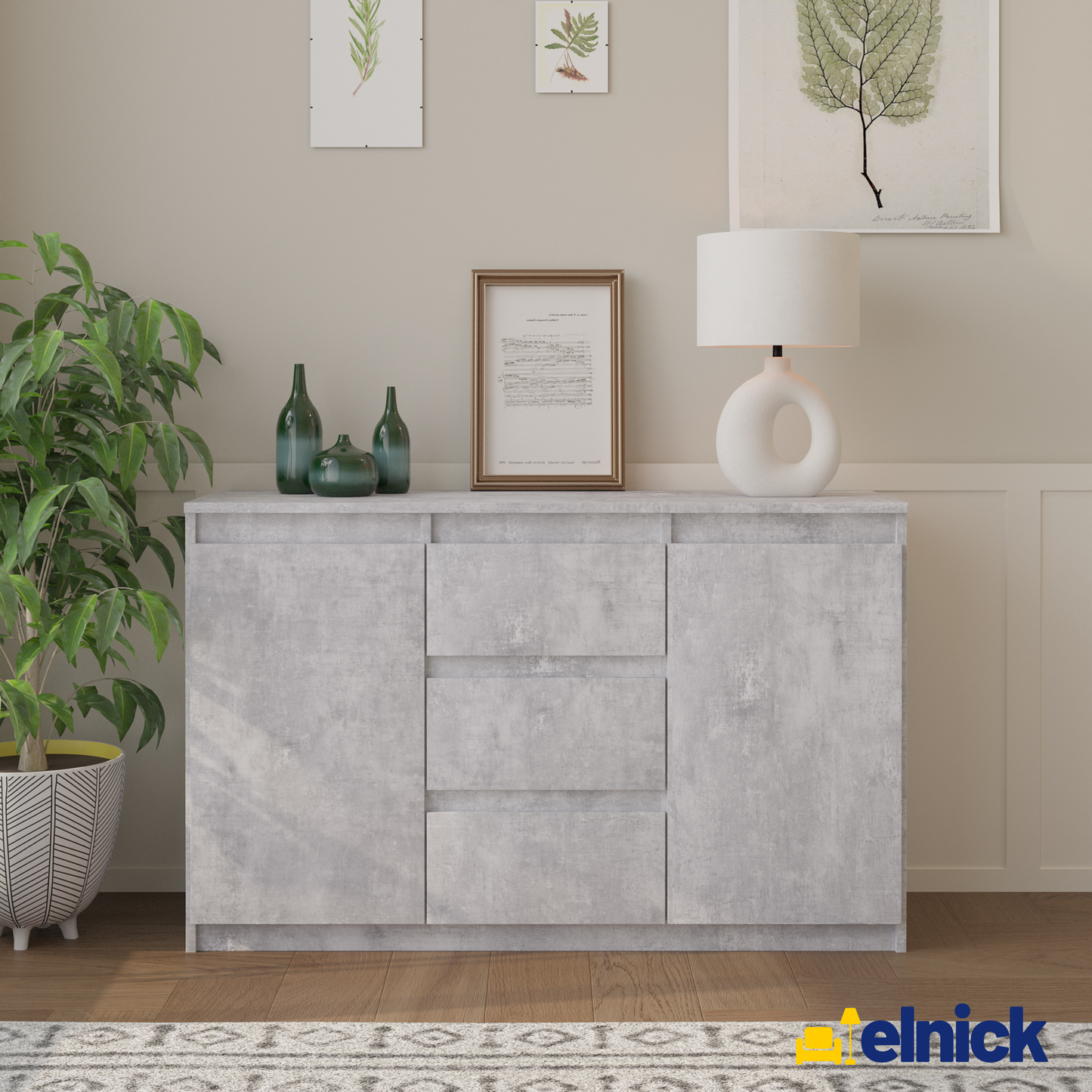 MIKEL - Kommode / Sideboard mit 3 Schubladen und 2 Türen - Beton-Optik