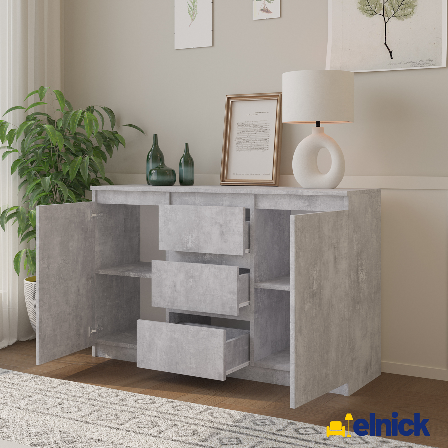 MIKEL - Kommode / Sideboard mit 3 Schubladen und 2 Türen - Beton-Optik