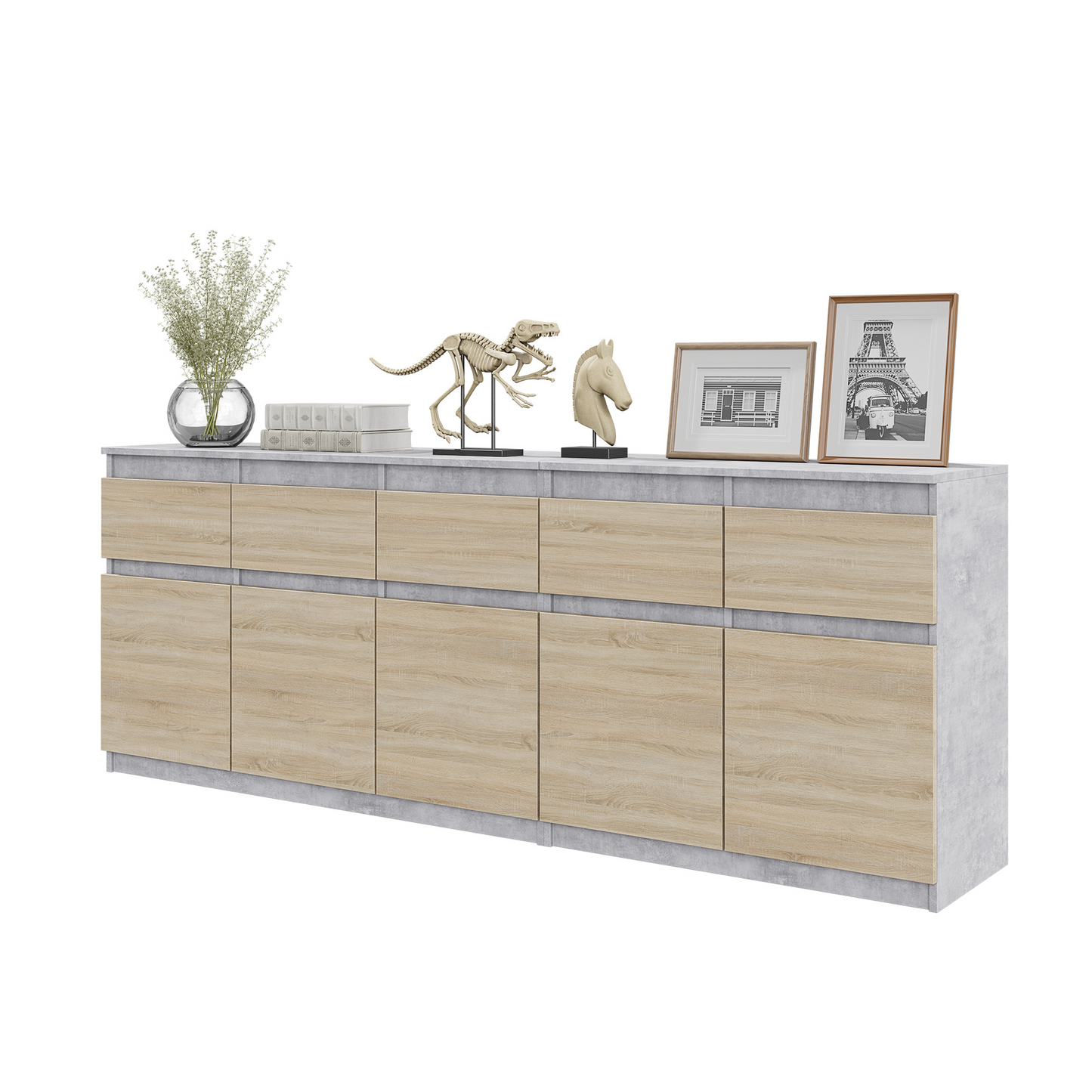 NOAH - Kommode / Sideboard mit 5 Schubladen und 5 Türen - Beton-Optik / Sonoma Eiche