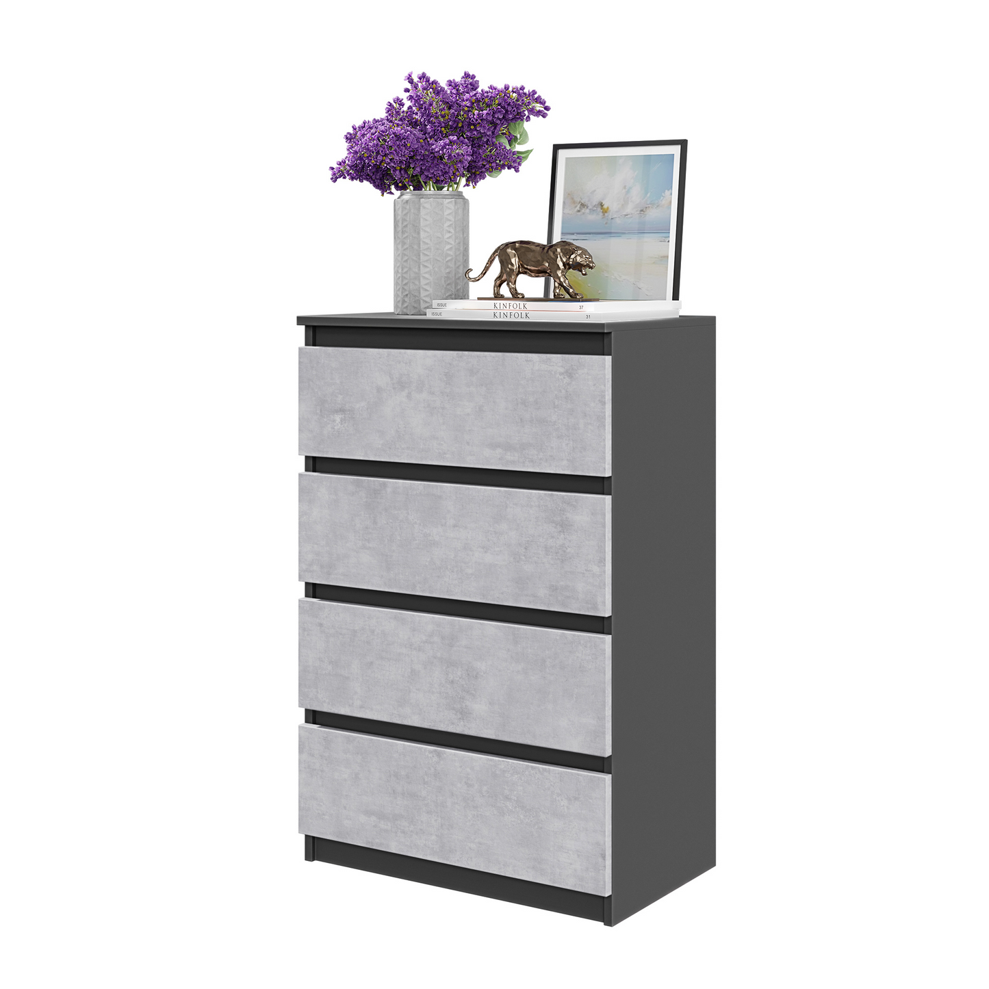 GABRIEL - Kommode / Sideboard mit 4 Schubladen - Anthrazit / Beton H92cm B60cm T33cm