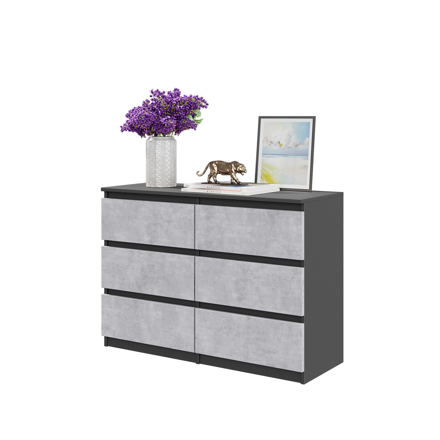 GABRIEL - Kommode / Sideboard mit 6 Schubladen - Anthrazit / Concrete H71cm B100cm T33cm