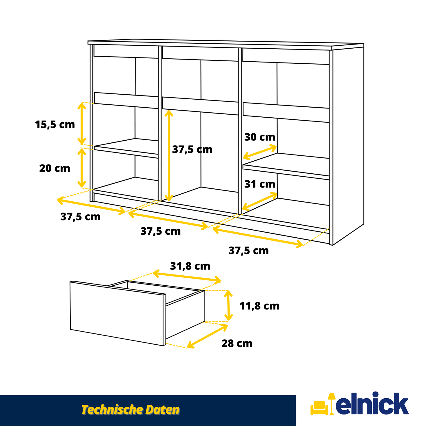 NOAH - Kommode / Sideboard mit 3 Schubladen und 3 Türen - Weiß Matt / Sonoma Eiche