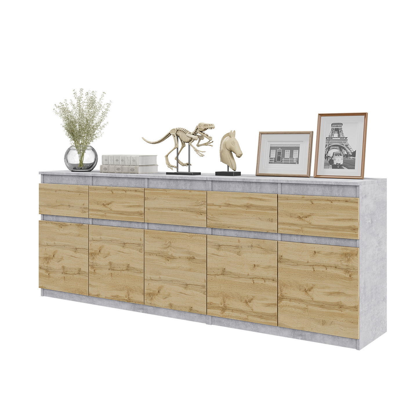 NOAH - Kommode / Sideboard mit 5 Schubladen und 5 Türen - Beton-Optik / Wotan Eiche