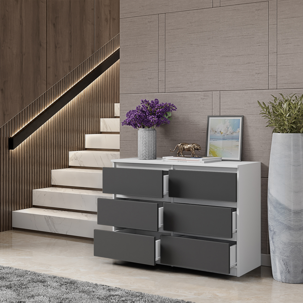 Kommode / Sideboard Weiß Matt / Anthrazit 100cm – Gabriel