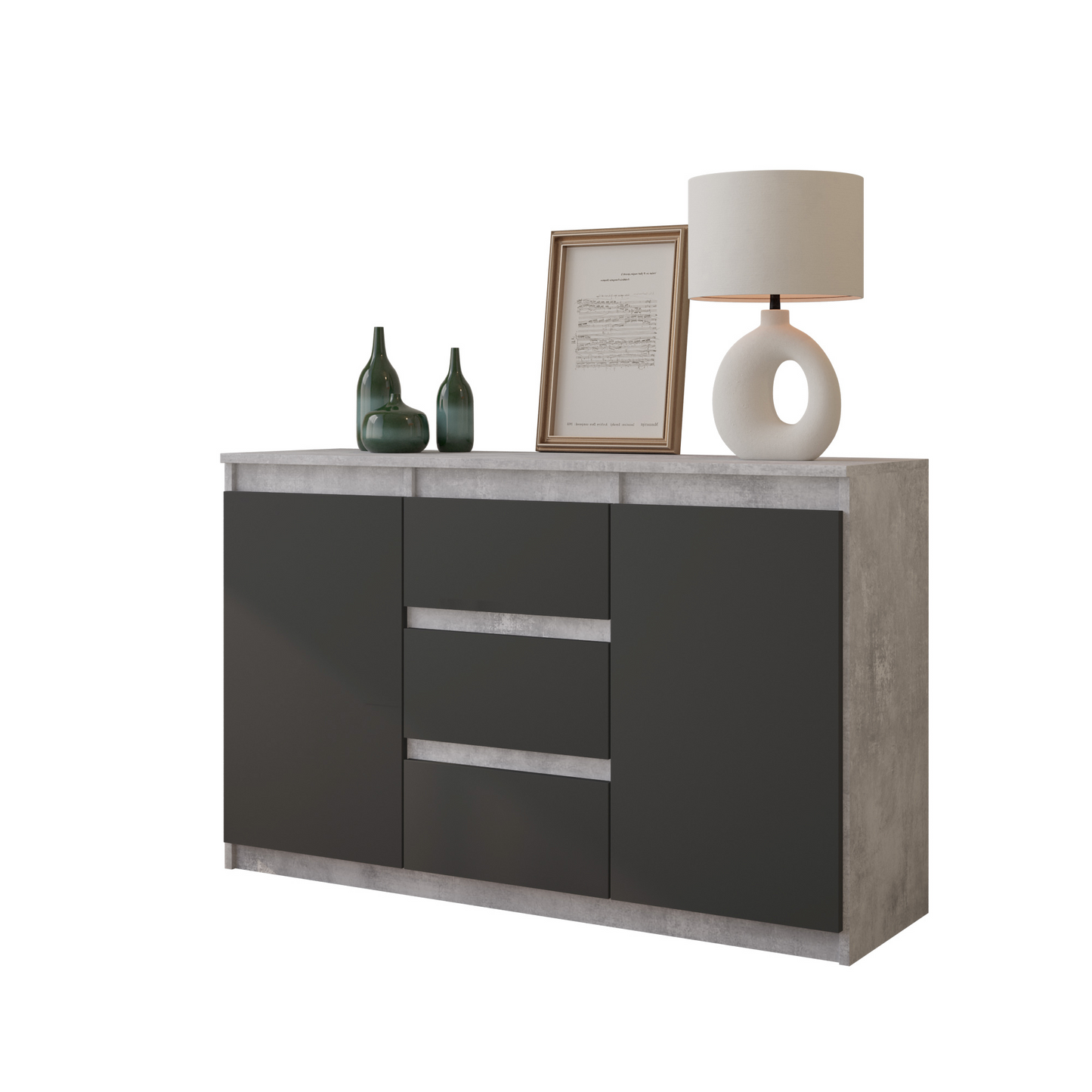 MIKEL - Kommode / Sideboard mit 3 Schubladen und 2 Türen - Beton-Optik / Anthrazit Grau