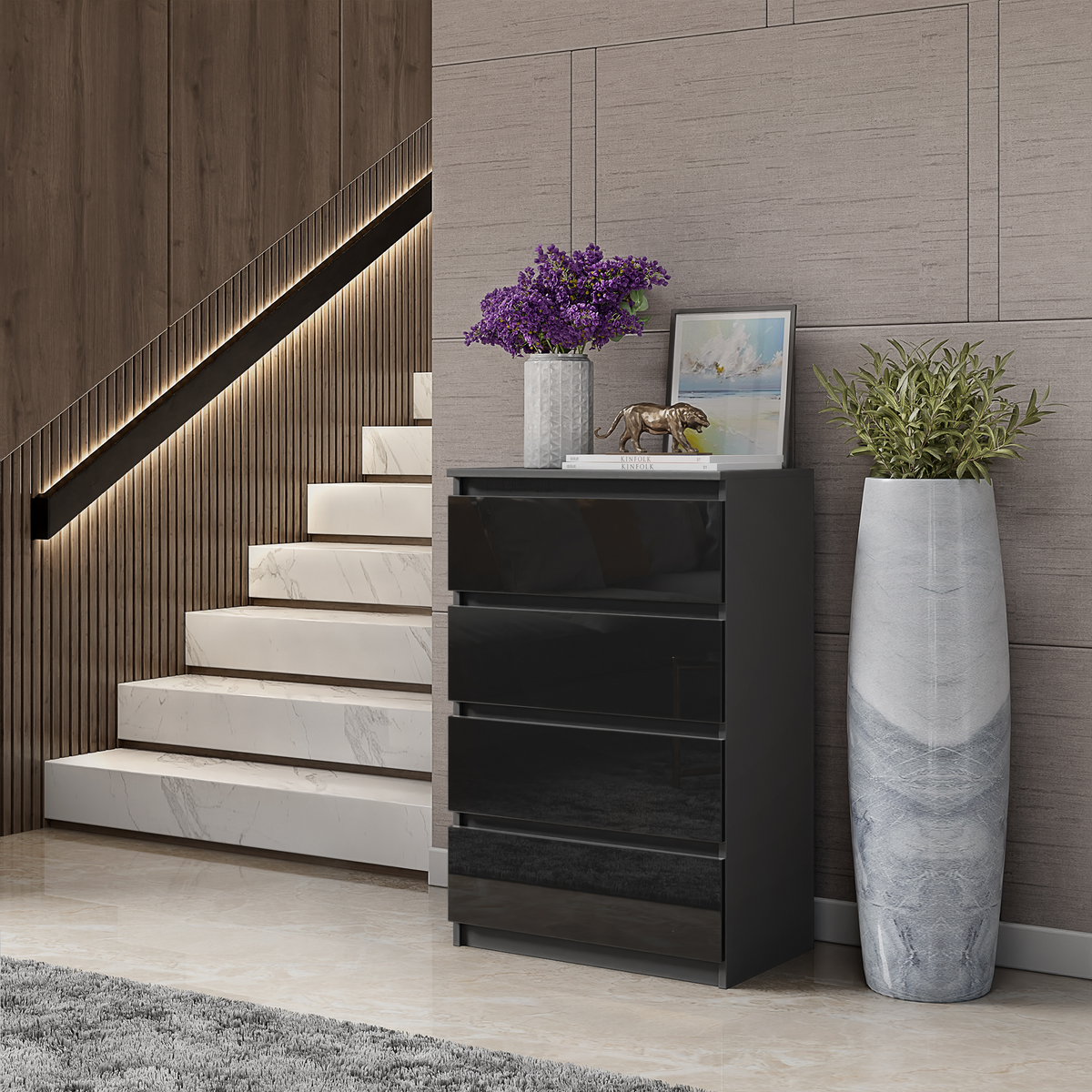 Kommode / Sideboard Anthrazit / Schwarz Hochglanz 60cm – Gabriel