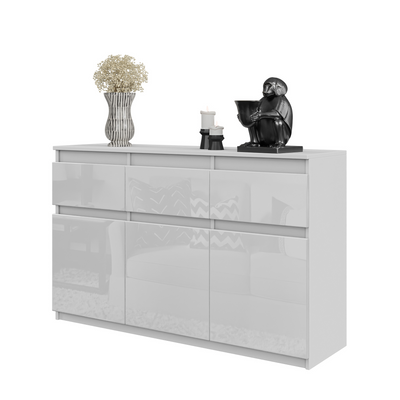 NOAH - Kommode / Sideboard mit 3 Schubladen und 3 Türen - Weiß Matt / Weiß Gloss