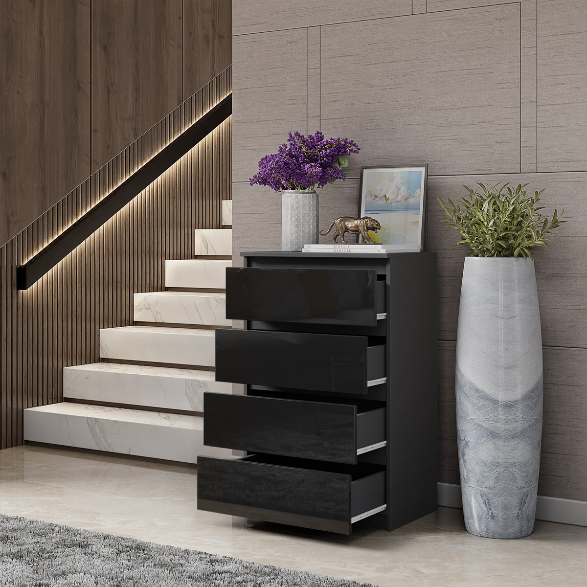 Kommode / Sideboard Anthrazit / Schwarz Hochglanz 60cm – Gabriel