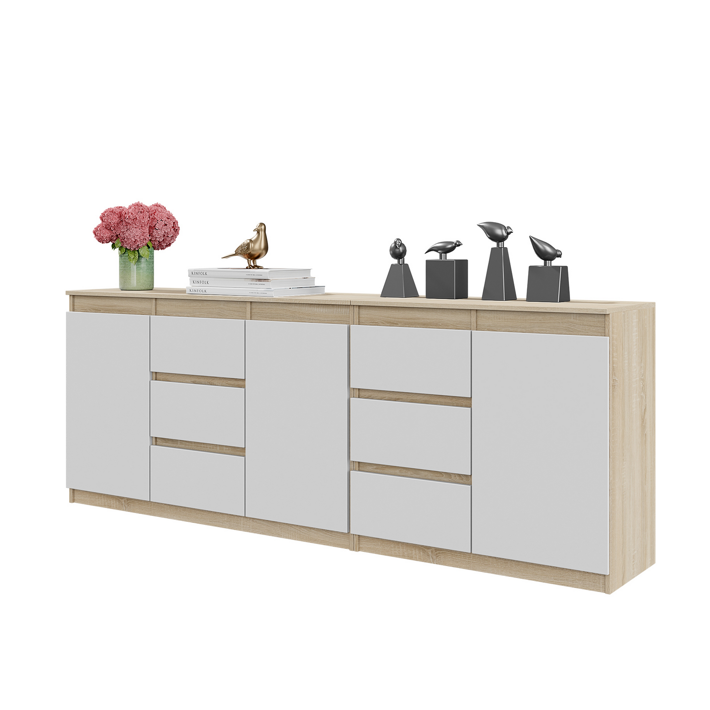 MIKEL - Kommode / Sideboard mit 6 Schubladen und 3 Türen - Sonoma Eiche / Weiß Matt