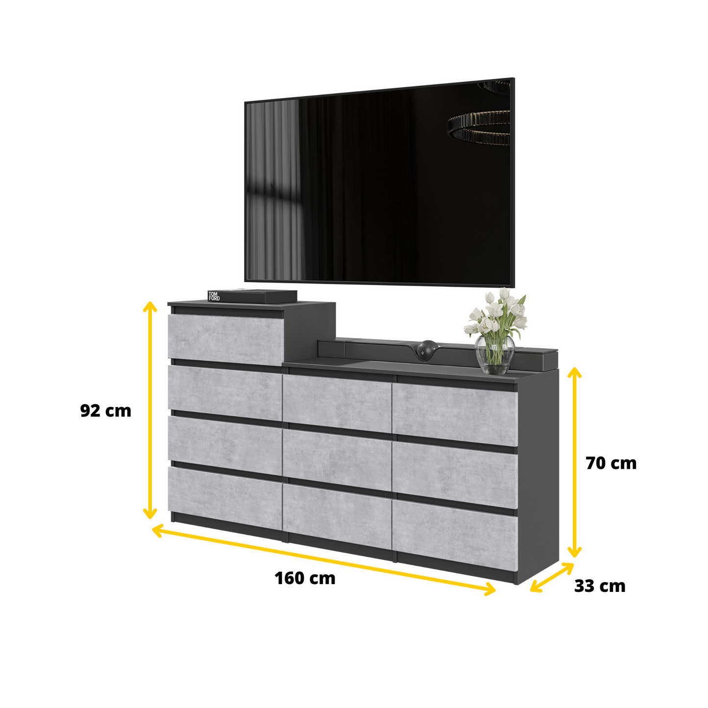 GABRIEL - Kommode / Sideboard mit 10 Schubladen (6+4) - Anthrazit / Concrete