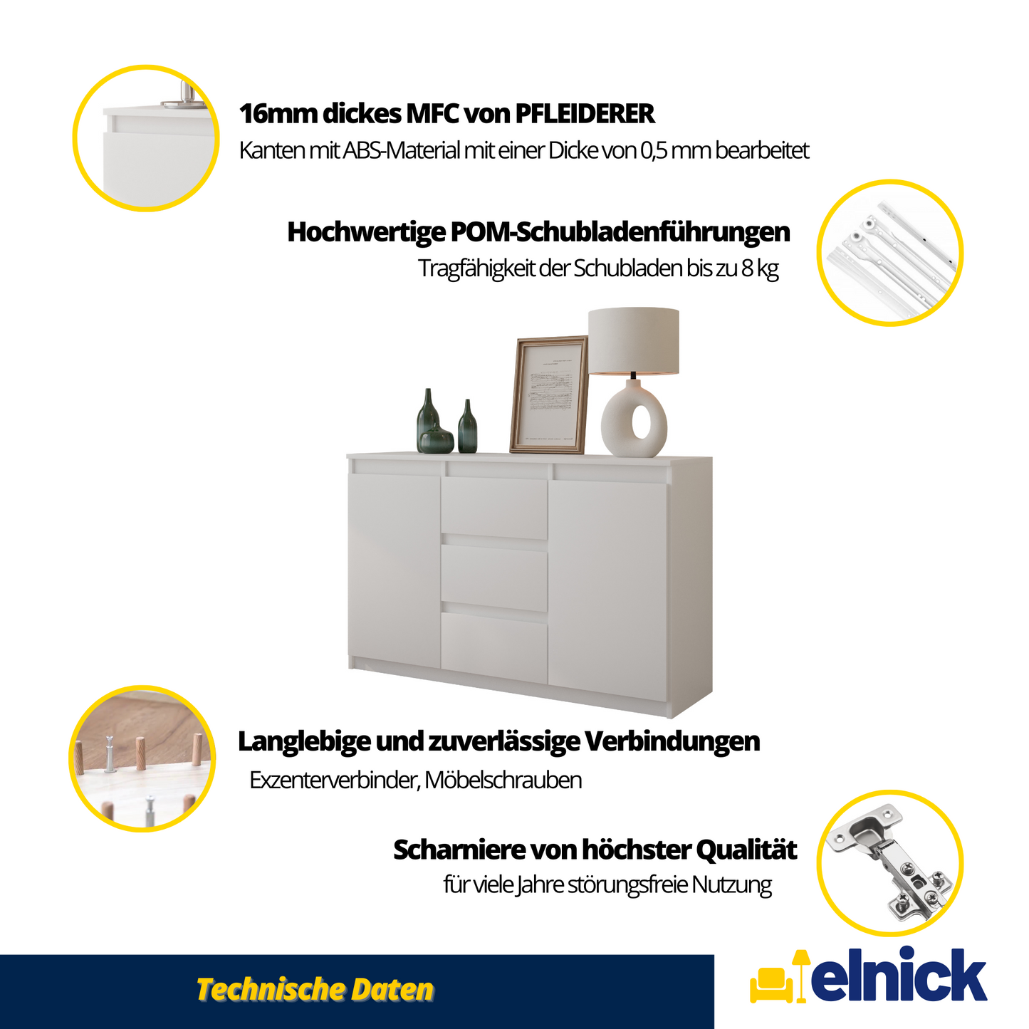 MIKEL - Kommode / Sideboard mit 3 Schubladen und 2 Türen - Beton-Optik