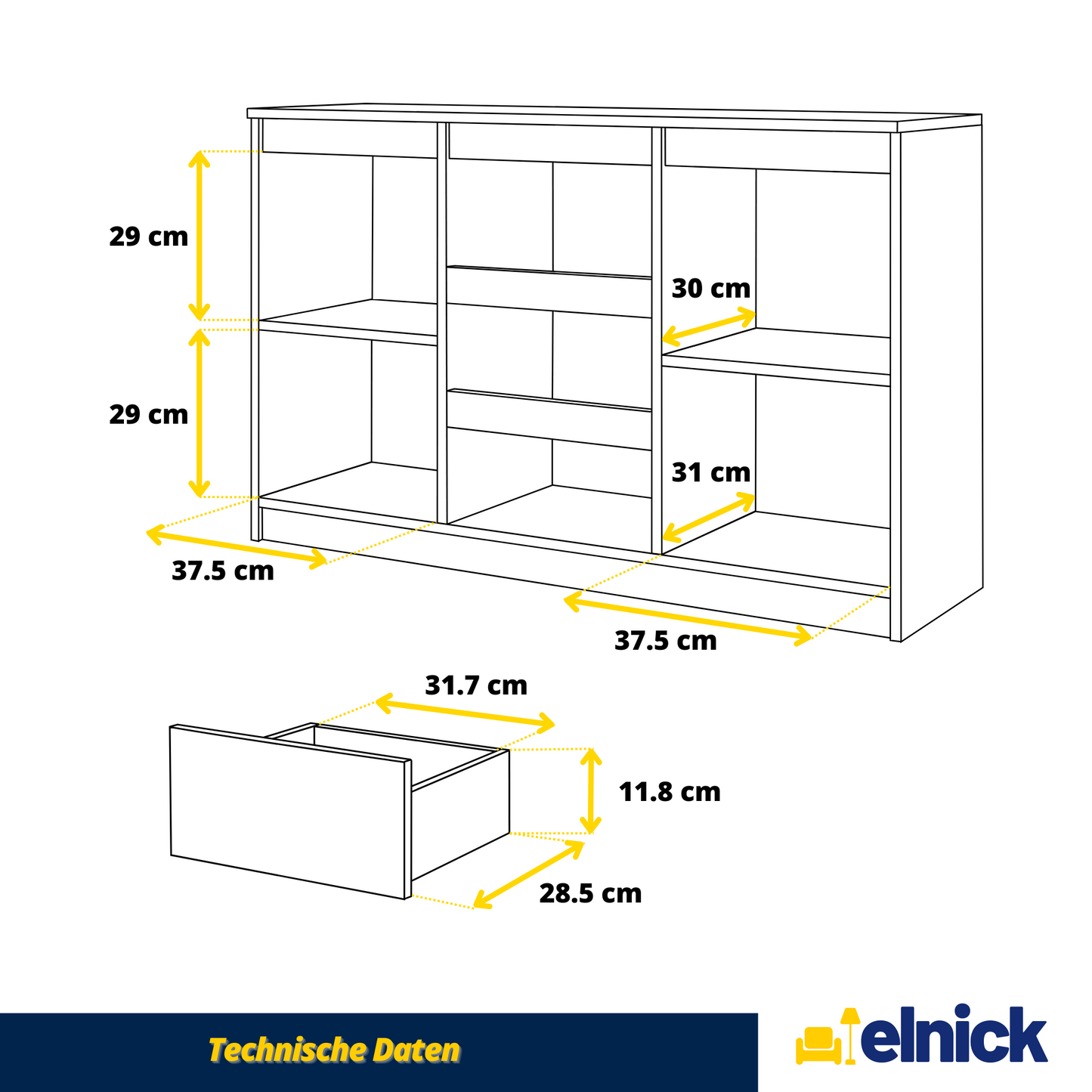 MIKEL - Kommode / Sideboard mit 3 Schubladen und 2 Türen - Beton-Optik / Weiß Gloss