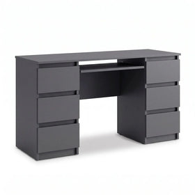 CUBA - Schreibtisch mit 6 Schubladen und Tastaturablage 130cm - Anthrazit Grau