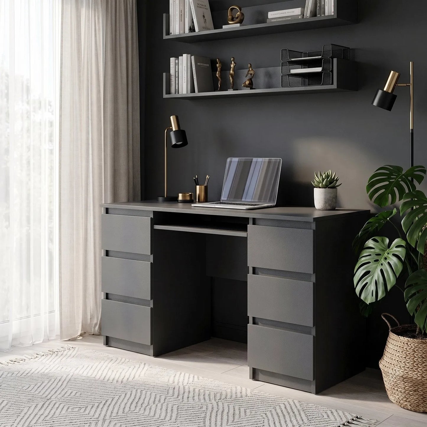 CUBA Schreibtisch 130 cm Anthrazit Grau – Ansicht 4