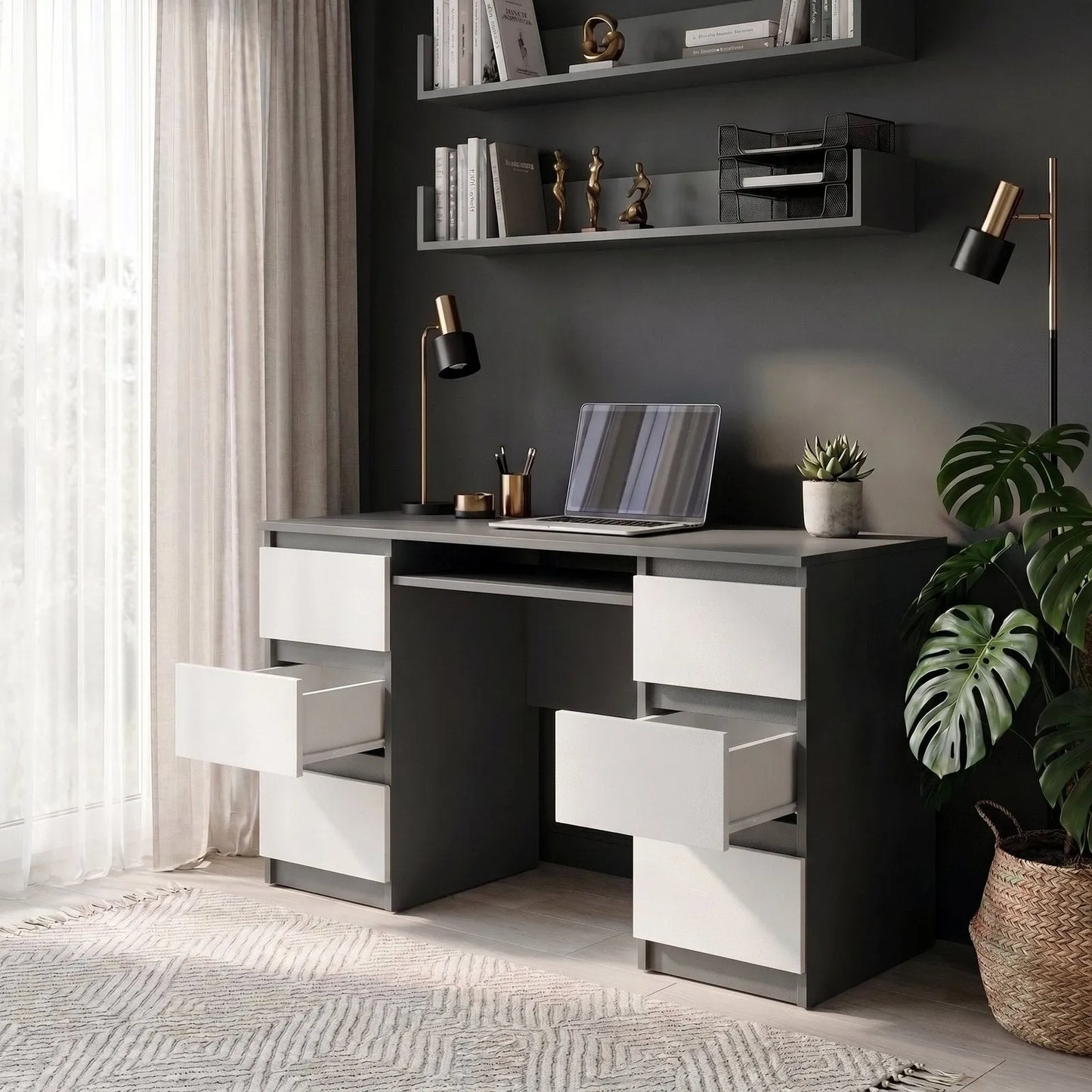 CUBA Schreibtisch 130 cm Anthrazit Grau / Weiß Matt – Ansicht 5