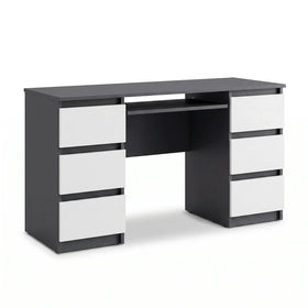 CUBA - Schreibtisch mit 6 Schubladen und Tastaturablage 130cm - Anthrazit Grau / Weiß Matt