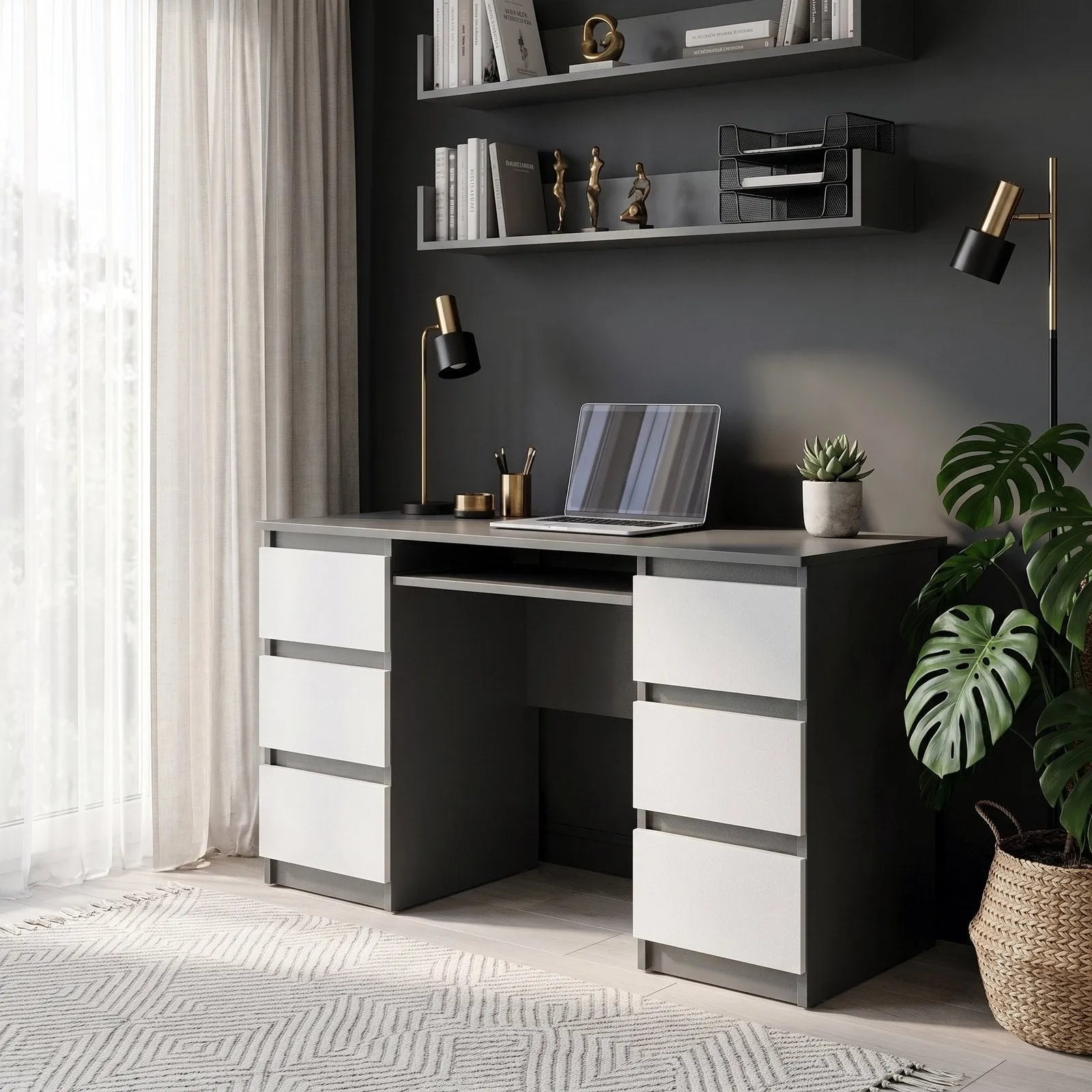 CUBA Schreibtisch 130 cm Anthrazit Grau / Weiß Matt – Ansicht 4