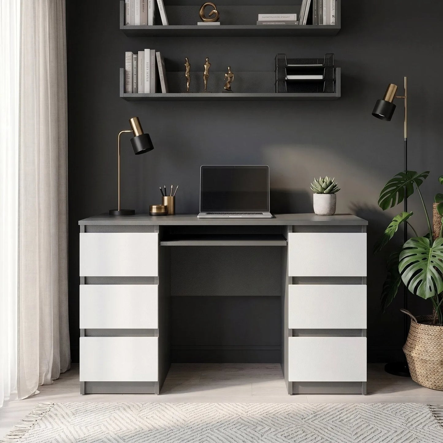 CUBA Schreibtisch 130 cm Anthrazit Grau / Weiß Matt – Ansicht 2