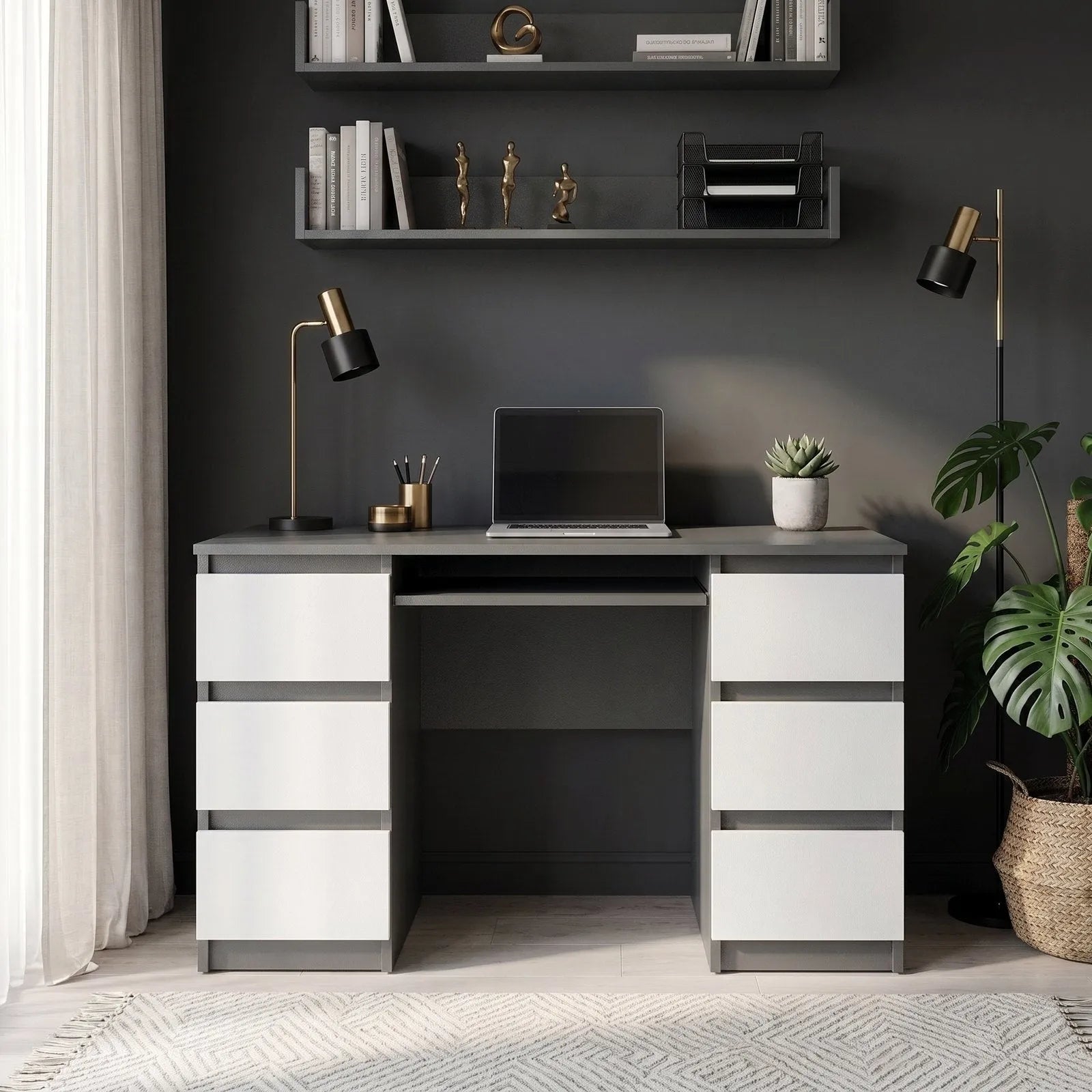 CUBA Schreibtisch 130 cm Anthrazit Grau / Weiß Matt – Ansicht 2