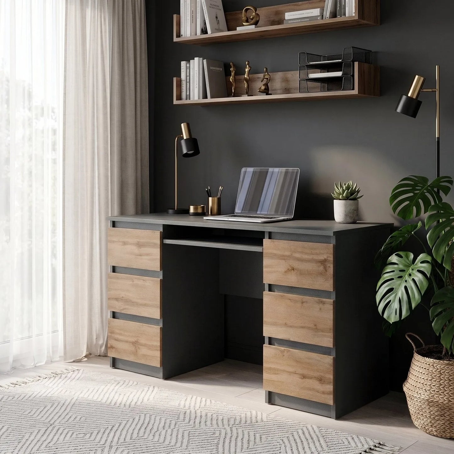 CUBA Schreibtisch 130 cm Anthrazit Grau / Wotan Eiche – Ansicht 4