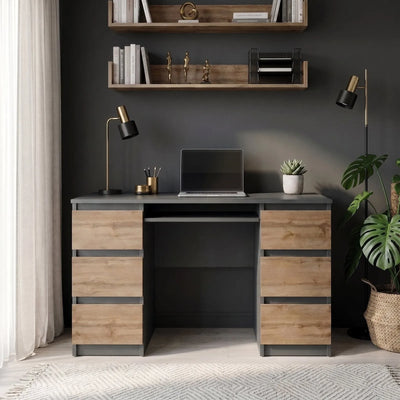 CUBA Schreibtisch 130 cm Anthrazit Grau / Wotan Eiche – Ansicht 2