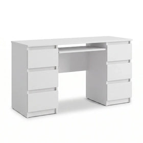 CUBA - Schreibtisch mit 6 Schubladen und Tastaturablage 130cm - Weiß Matt