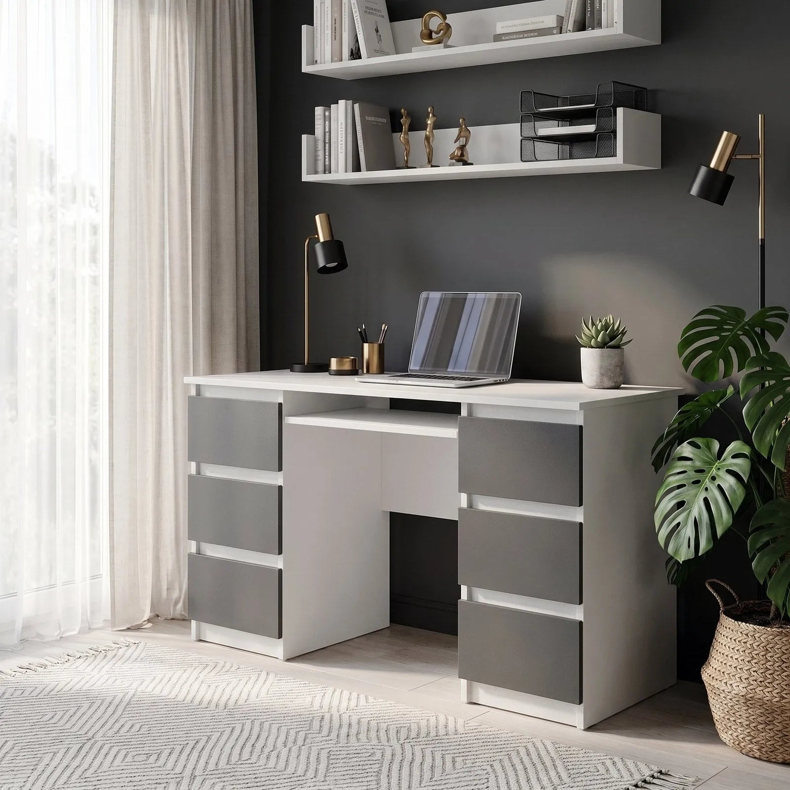 CUBA Schreibtisch 130 cm Weiß Matt / Anthrazit Grau – Ansicht 4