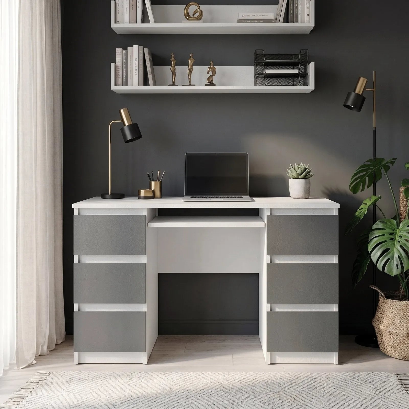 CUBA Schreibtisch 130 cm Weiß Matt / Anthrazit Grau – Ansicht 2
