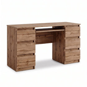 CUBA - Schreibtisch mit 6 Schubladen und Tastaturablage 130cm - Wotan Eiche