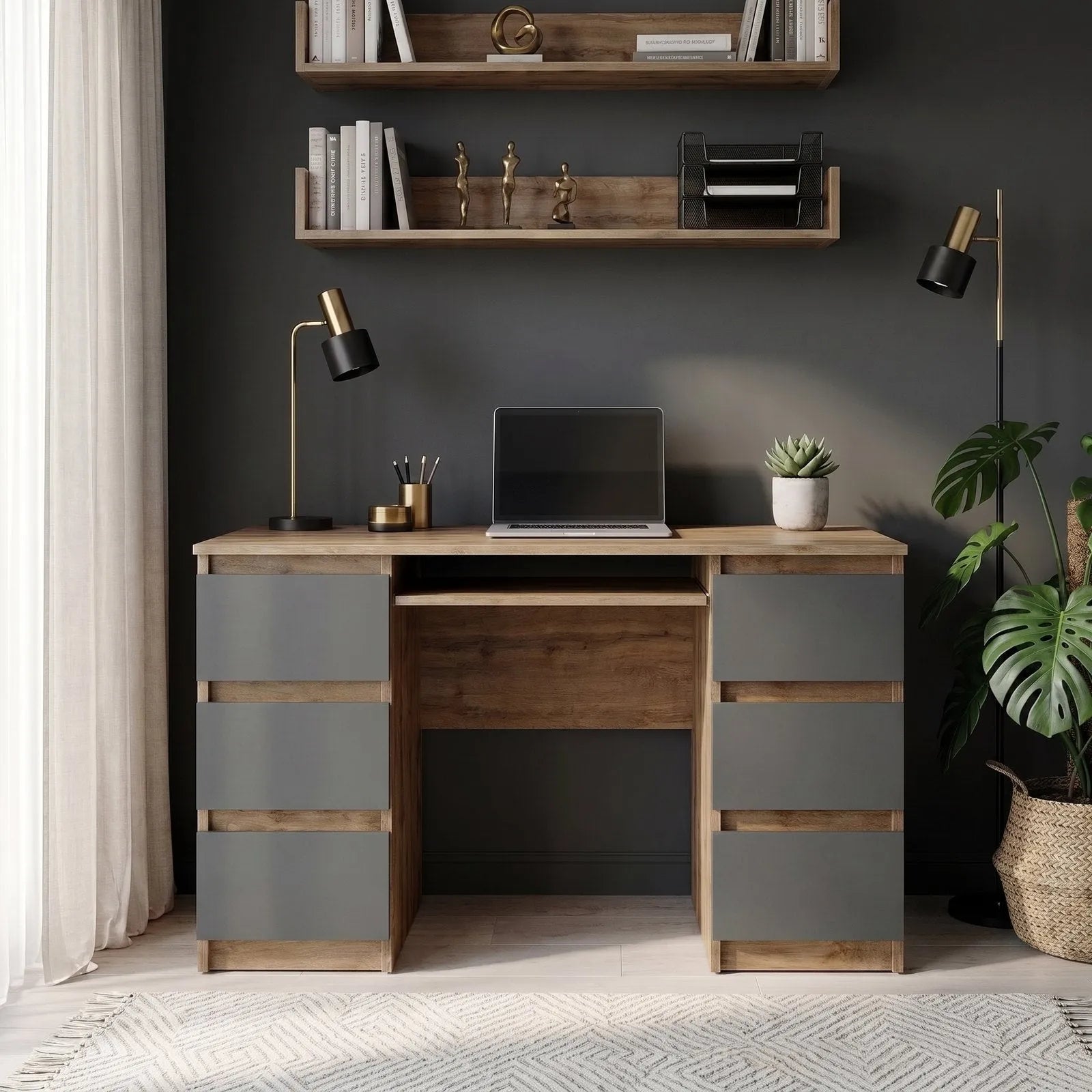 CUBA Schreibtisch 130 cm Wotan Eiche / Anthrazit Grau – Ansicht 2