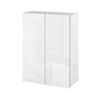 EMILY Badezimmerschrank mit Türen und Einlegeböden - Weiß Matt / Weiß Gloss