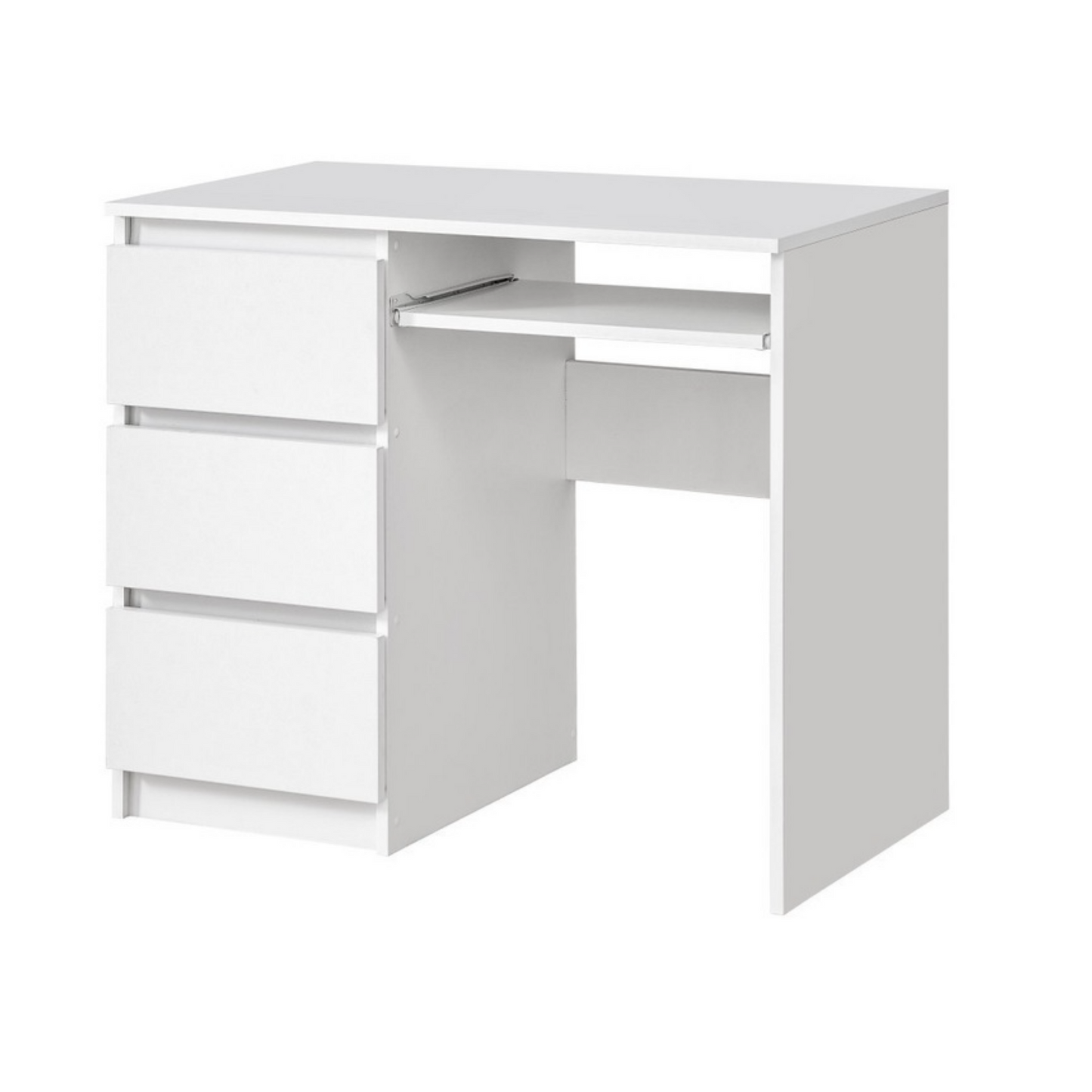 BRUNO - Schreibtisch mit 3 Schubladen und Tastaturablage Links - Weiß Matt 90cm