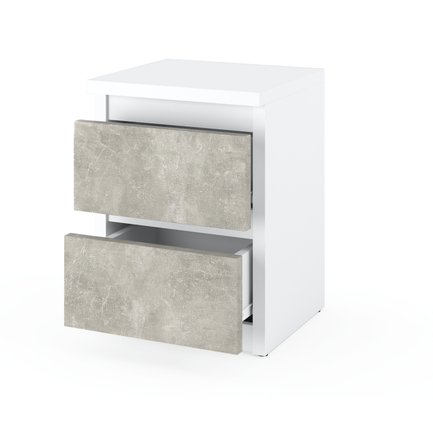 GABRIEL - Nachttisch - Nachtschrank mit 2 Schubladen - Weiß Matt / Beton-Optik