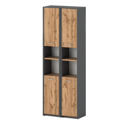 EMMA - Badezimmerschrank Doppelschrank mit Türen und Einlegeböden - Anthrazit / Eiche Wotan