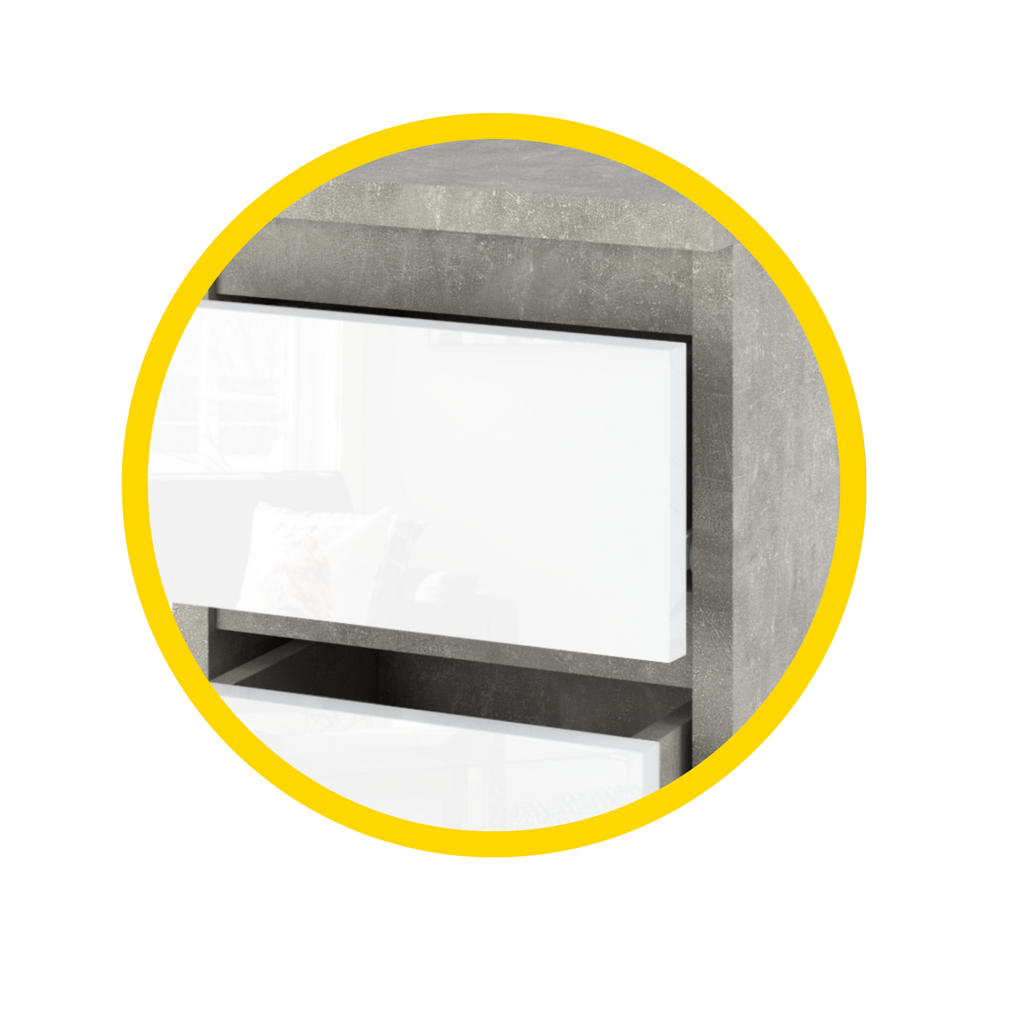 GABRIEL - Kommode / Sideboard mit 8 Schubladen - Beton-Optik / Weiß Gloss