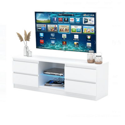 MARCO - TV Lowboard mit 4 Schubladen und 1 Glasboden - Weiß Matt
