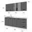 GONZO - Küchenblock - Beton / Anthrazit mit Arbeitsplatte - 6 Schränke - 200 cm