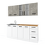 GONZO - Küchenblock - Weiß Matt / Beton mit Arbeitsplatte - 6 Schränke - 200 cm